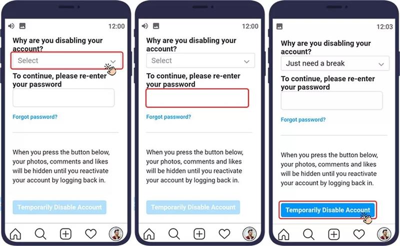  غیرفعال کردن موقت اینستاگرام 