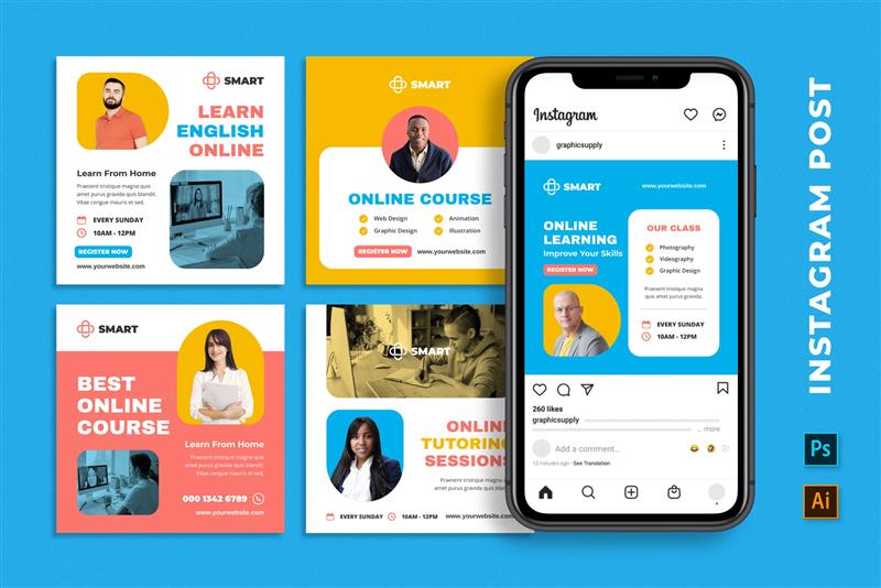 قالب آماده پست اینستاگرام آموزشی