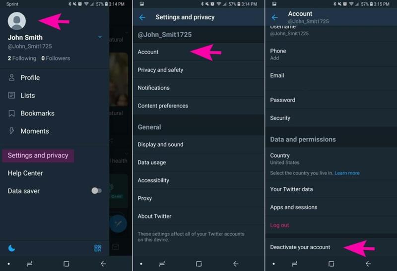 حذف اکانت توییتر در دستگا های اندروید
