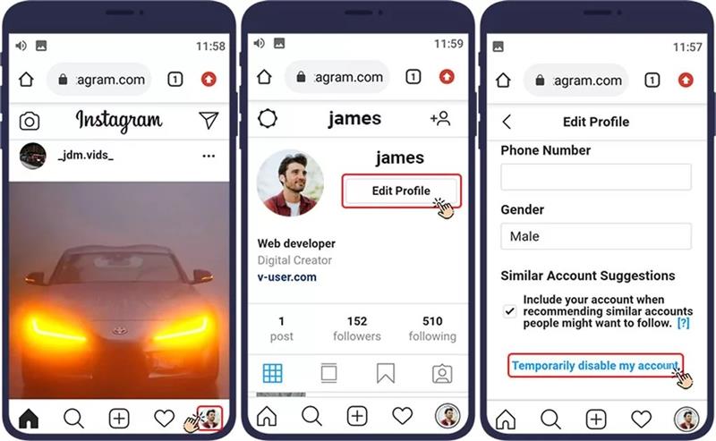  غیرفعال کردن موقت اینستاگرام 
