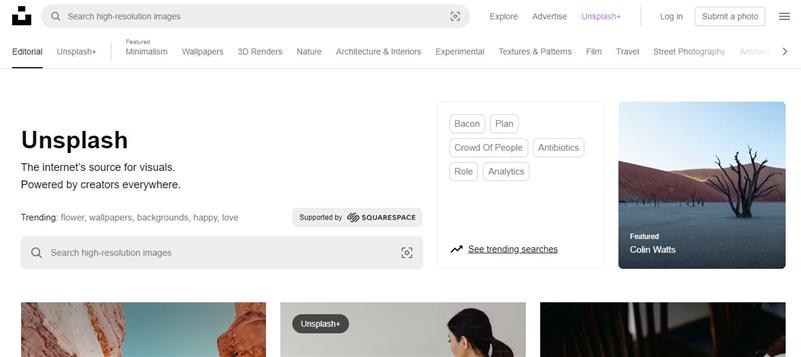 وب سایت unsplash.com